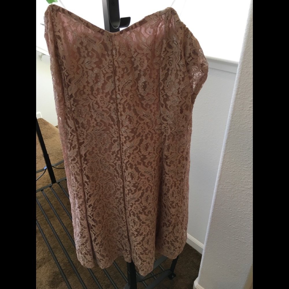 Strapless pink /silver lace evening mini dress
